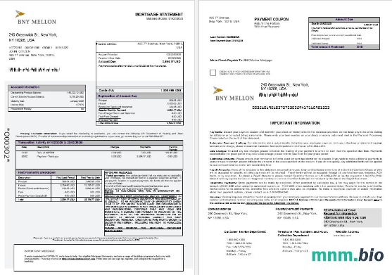 USA Bank of New York Mellon wyciąg z kredytu hipotecznego w formatach Word i PDF 1-2